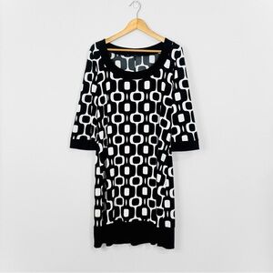 🖤 Vintage | Black and White Geometric Print Dress